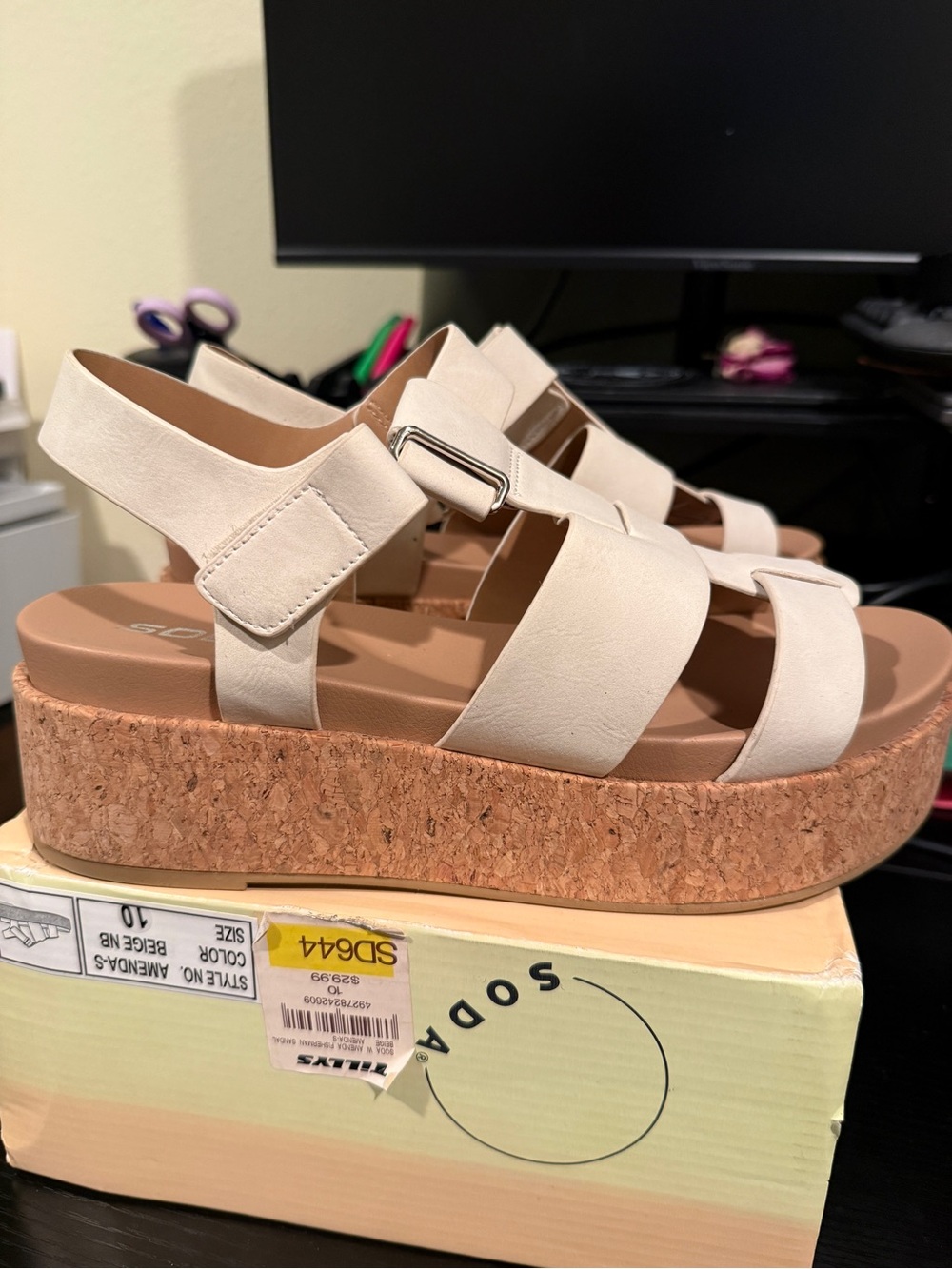 ☀️Soda White Cork Platform Slingback Sandals